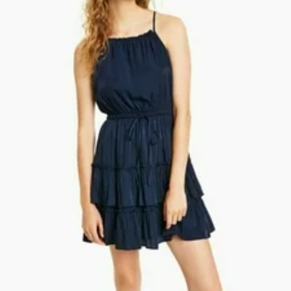 BAR III Navy Blue Spaghetti Strap Tiered Ruffle Summer Dress